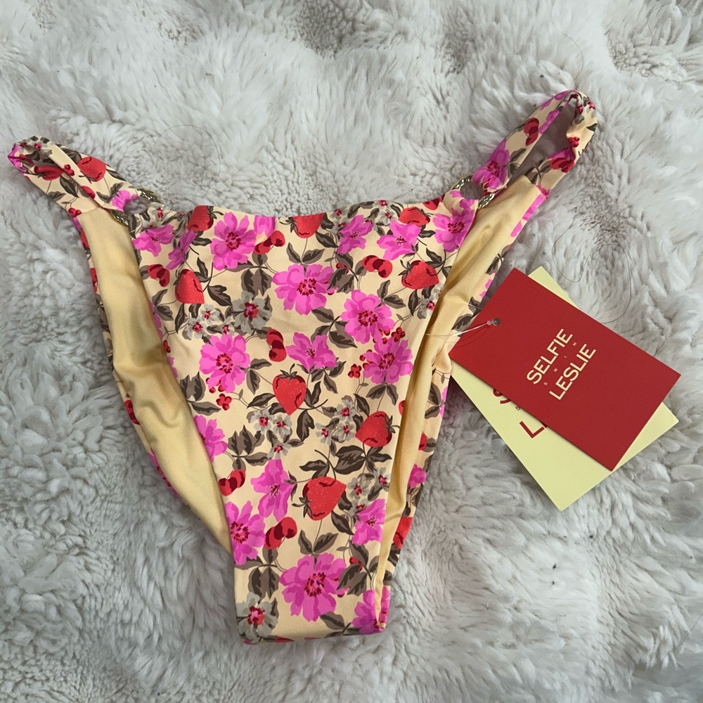 Selfie Leslie Floral Bikini Bottoms with Pink and Red Accents